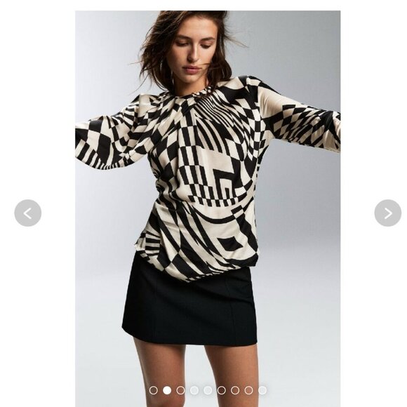 GORGEOUS ZARA SILK EFFECT BLOUSE BLACK AND WHITE. SIZE M - Picture 3 of 8